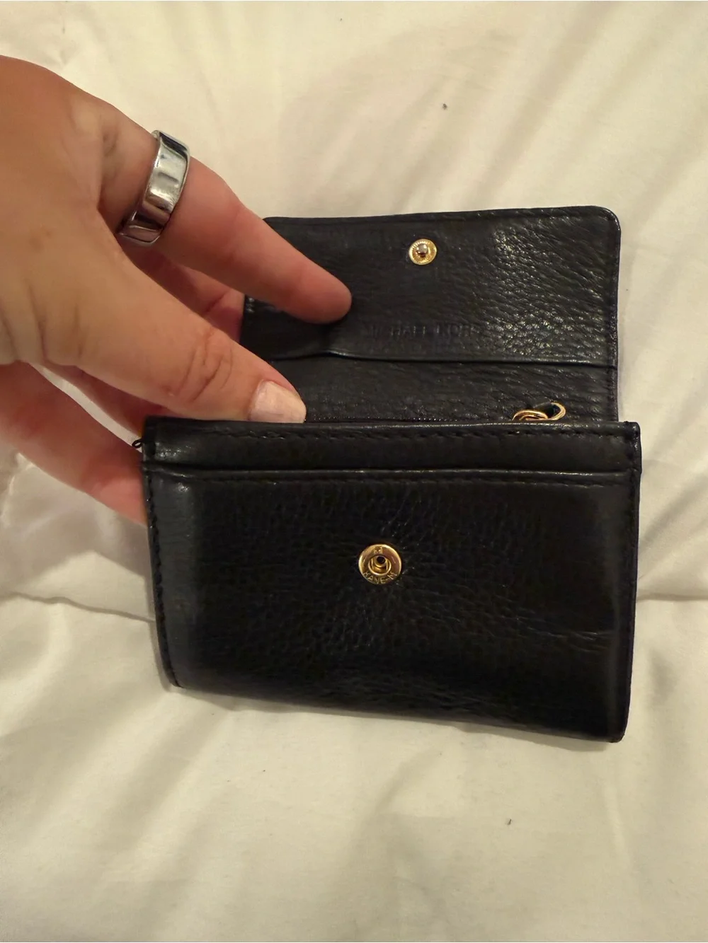 Michael Kors Black Leather Mini Key & Card Case with Gold Plaque